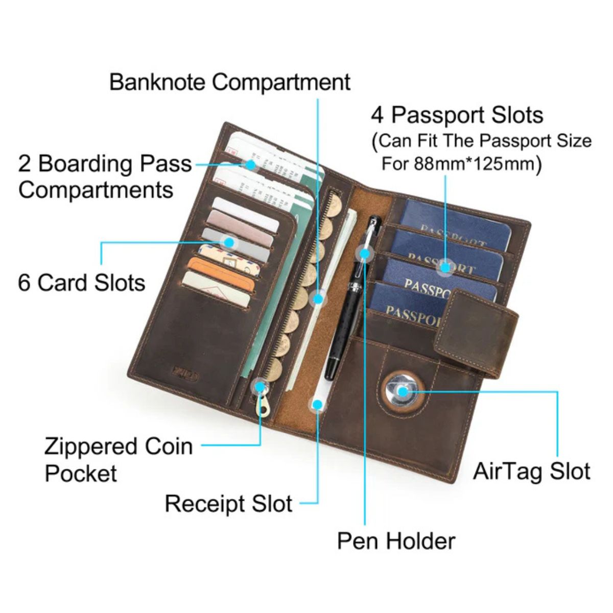 Men’s Buff Leather Passport Organizer Wallet