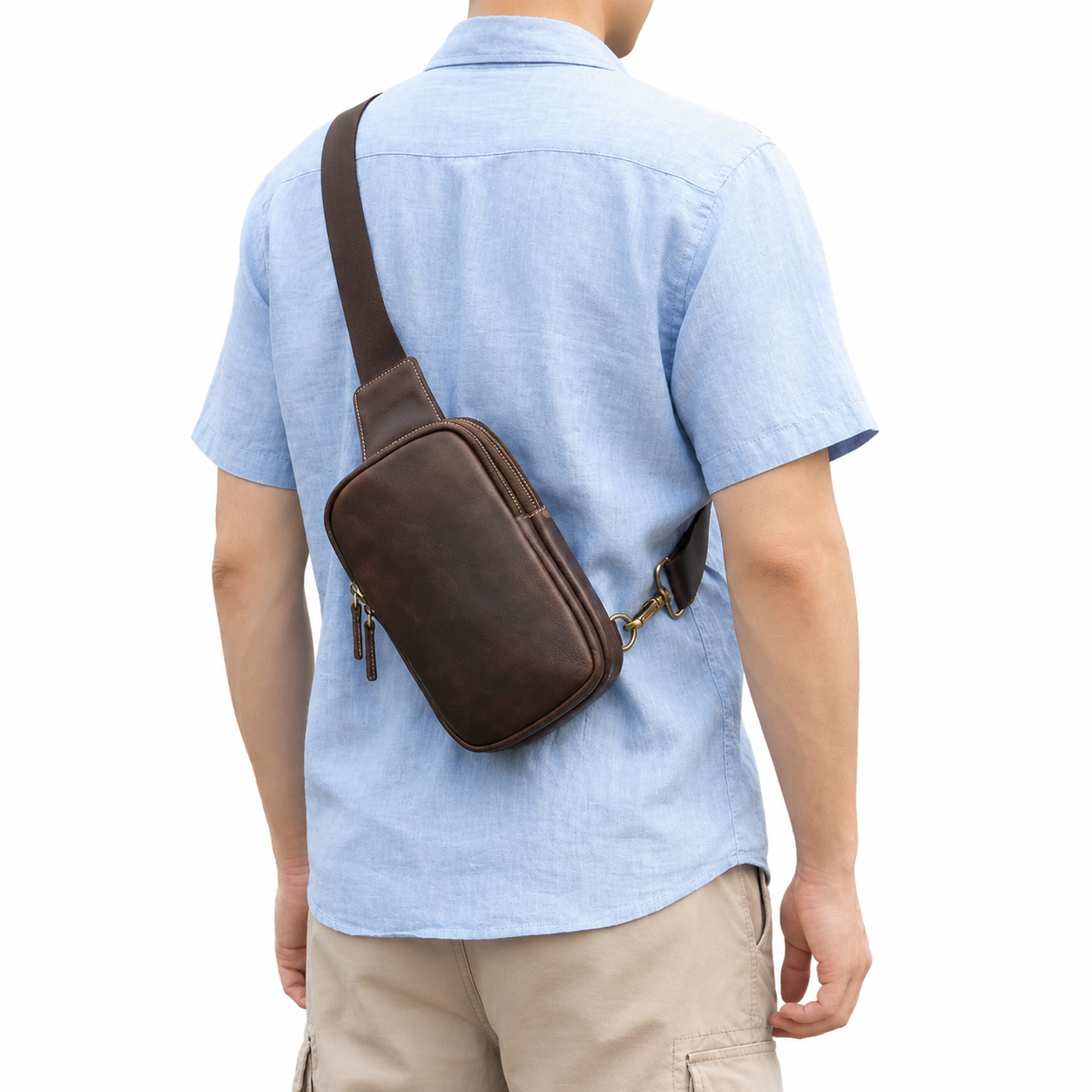 Men’s Genuine Leather Chest Bag – Crossbody Sling Backpack