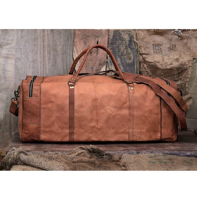 Unisex Leather Luggage Weekender Duffle Bag 