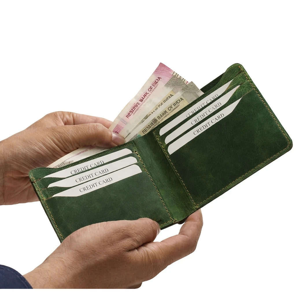 Hunter Green Full Grain Leather Slim Wallet for Men – VerdeX Bifold Design