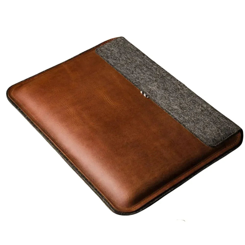 Vintage Genuine Leather Laptop Sleeve with Touch Button