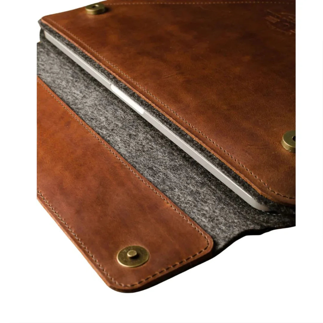 Vintage Genuine Leather Laptop Sleeve with Touch Button