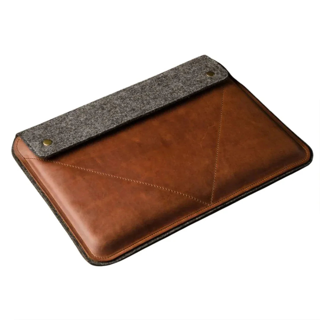 Vintage Genuine Leather Laptop Sleeve with Touch Button
