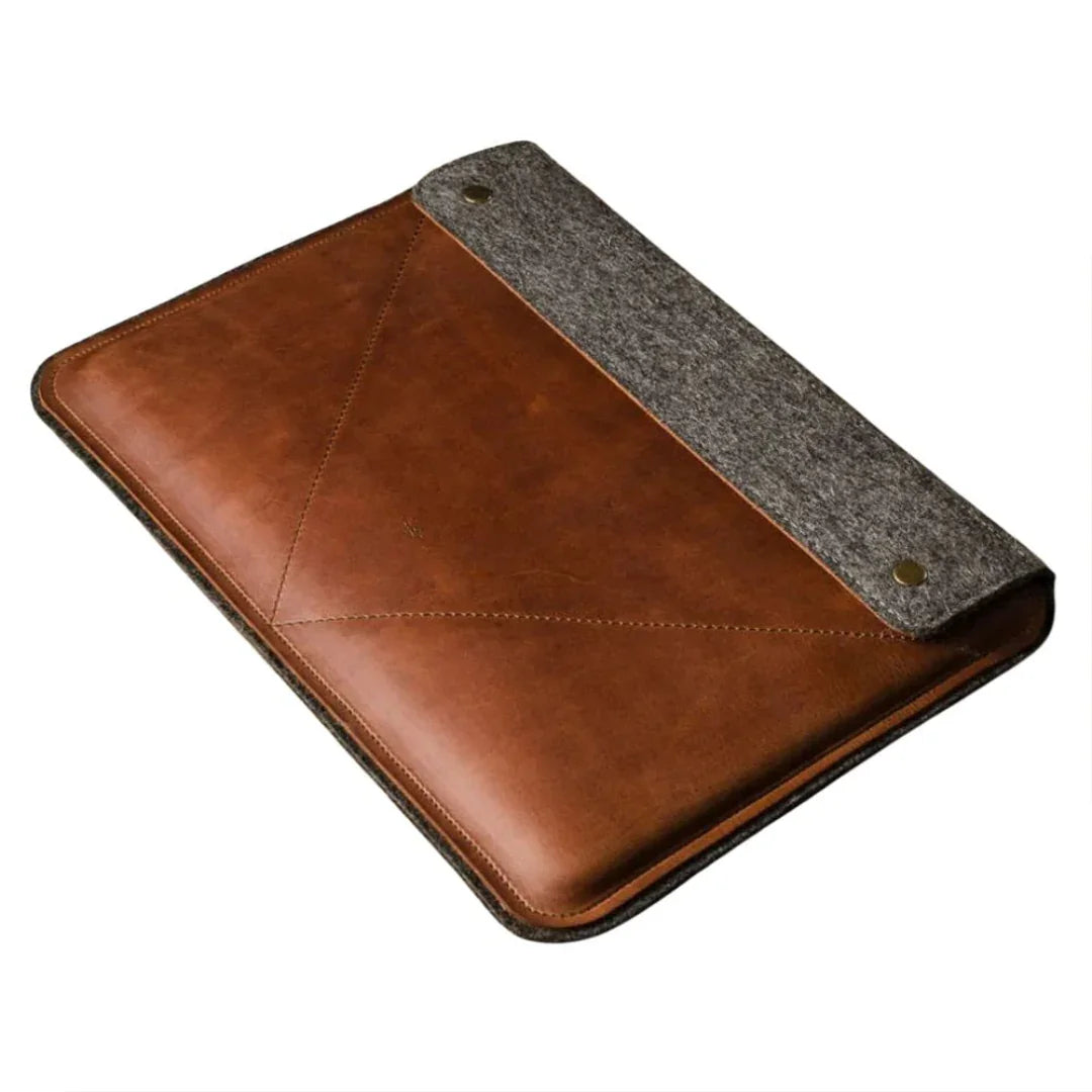 Vintage Genuine Leather Laptop Sleeve with Touch Button