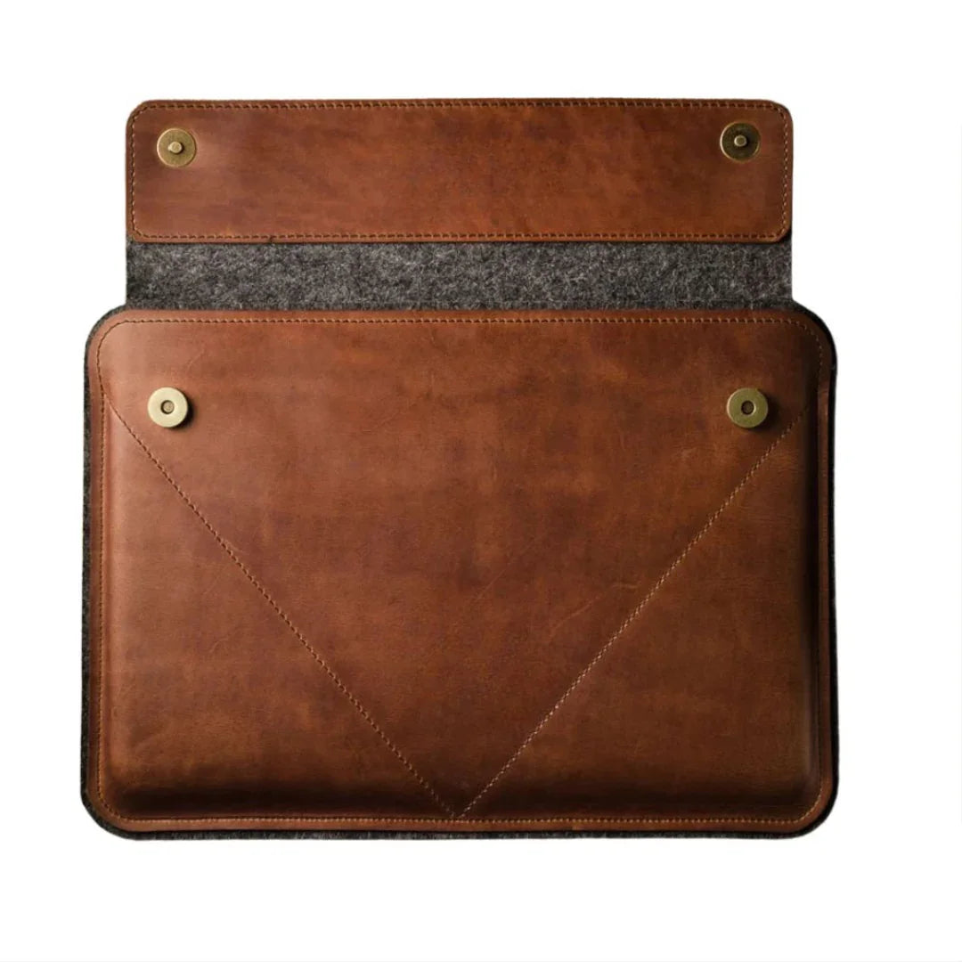 Vintage Genuine Leather Laptop Sleeve with Touch Button