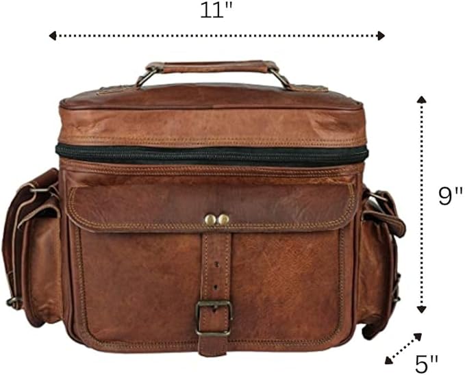 Vintage Leather Camera Messenger Bag – DSLR Shoulder Satchel for Canon