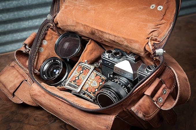 Vintage Leather Camera Messenger Bag – DSLR Shoulder Satchel for Canon