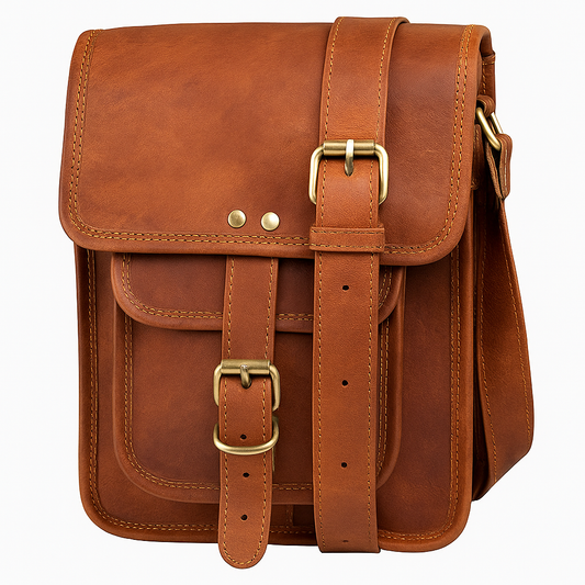 Voyager Unisex Leather Crossbody Messenger Travel Bag with Adjustable Strap