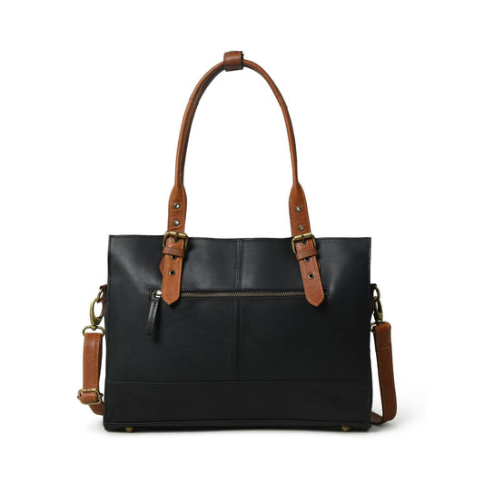 Women’s Office Leather Tote Laptop Bag-Black