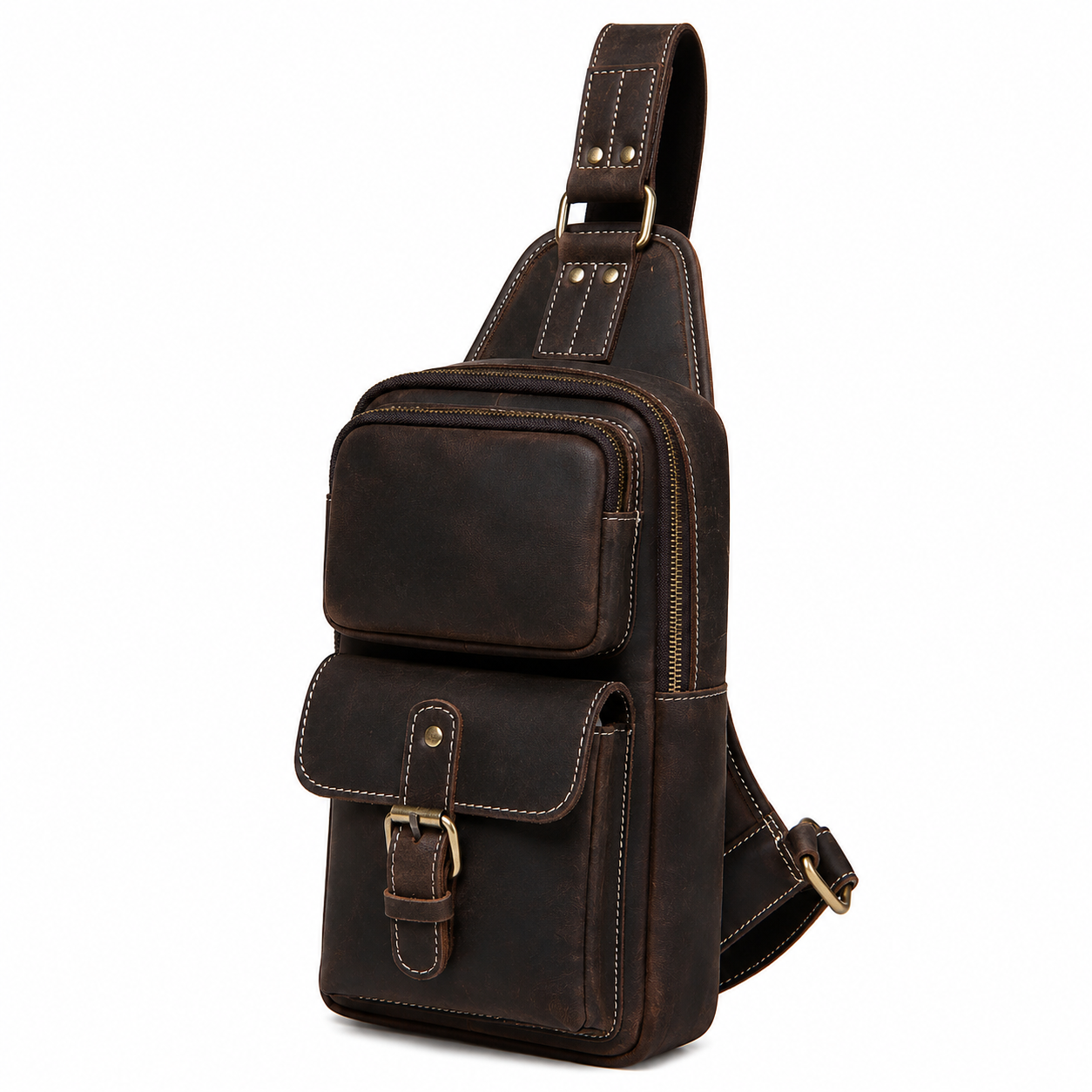 Handmade Full-Grain Leather Crossbody Bag with Adjustable Strap