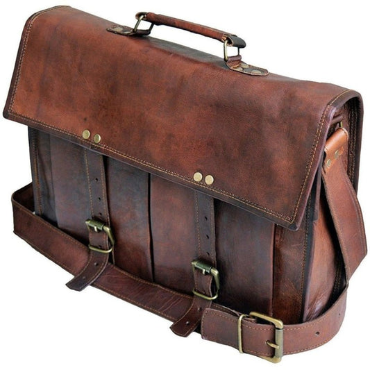 Classic Leather Messenger Briefcase Bag