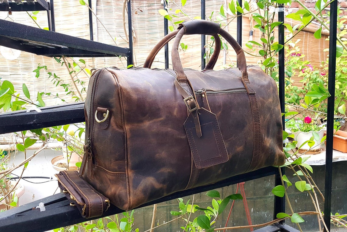 Full Grain Personalized Leather Weekender Luggage Duffle Bag