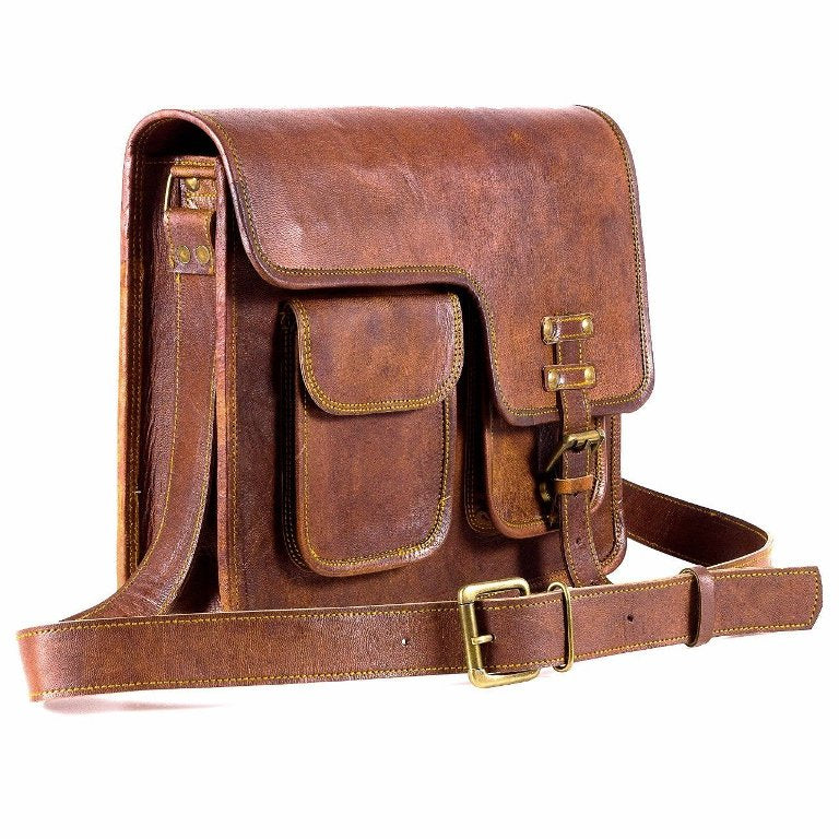 Genuine Leather Flap Messenger Bag  (Brown)