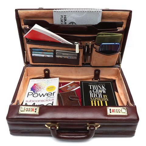 Genuine Leather Folding Briefcase With Golden Lock