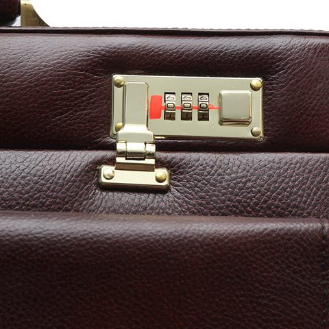 Genuine Leather Folding Briefcase With Golden Lock