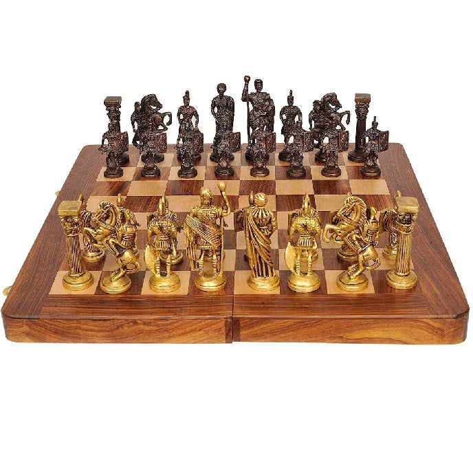 Handmade Brass Chess Set With Wooden Board