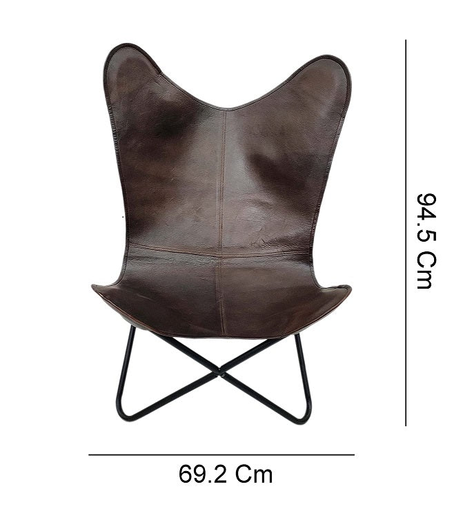 Handmade Brown Leather Butterfly Chair 