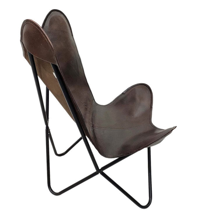 Handmade Brown Leather Butterfly Chair 
