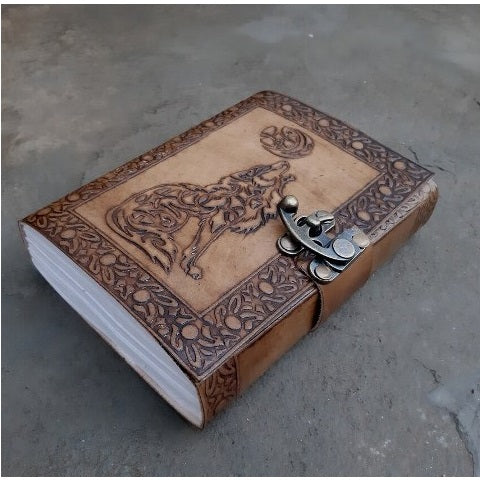 Handmade Leather Wolf Embossed Journal
