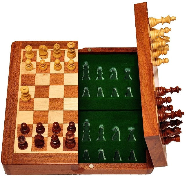 Handmade Wooden Magnetic Chess Board Foldable Set