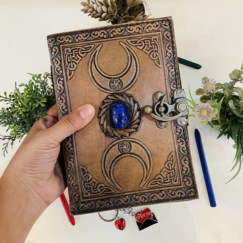 Leather Double Moon with Blue Stone Journal