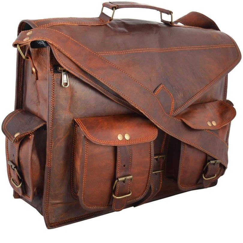 Leather Messenger Briefcase Crossbody Bag
