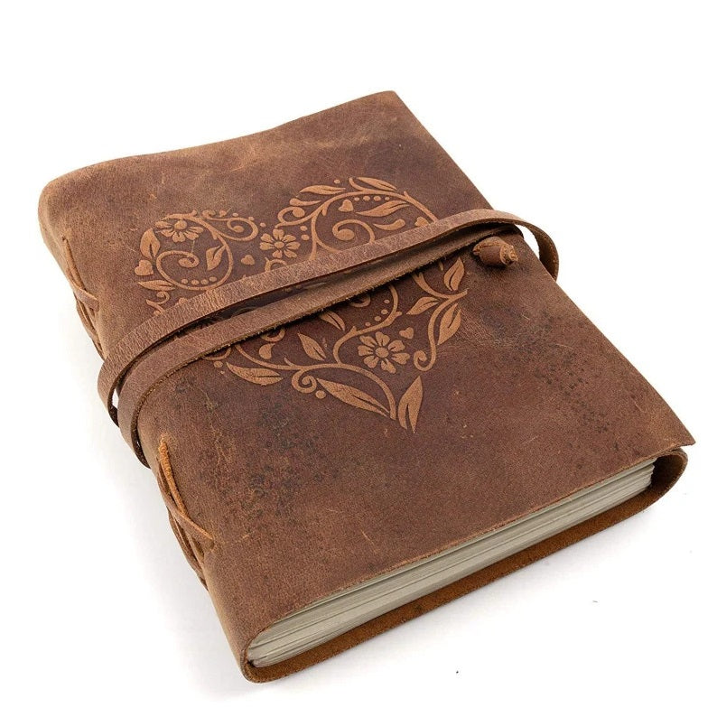 Retro Buff Leather Heart Unlined Paper Journal 