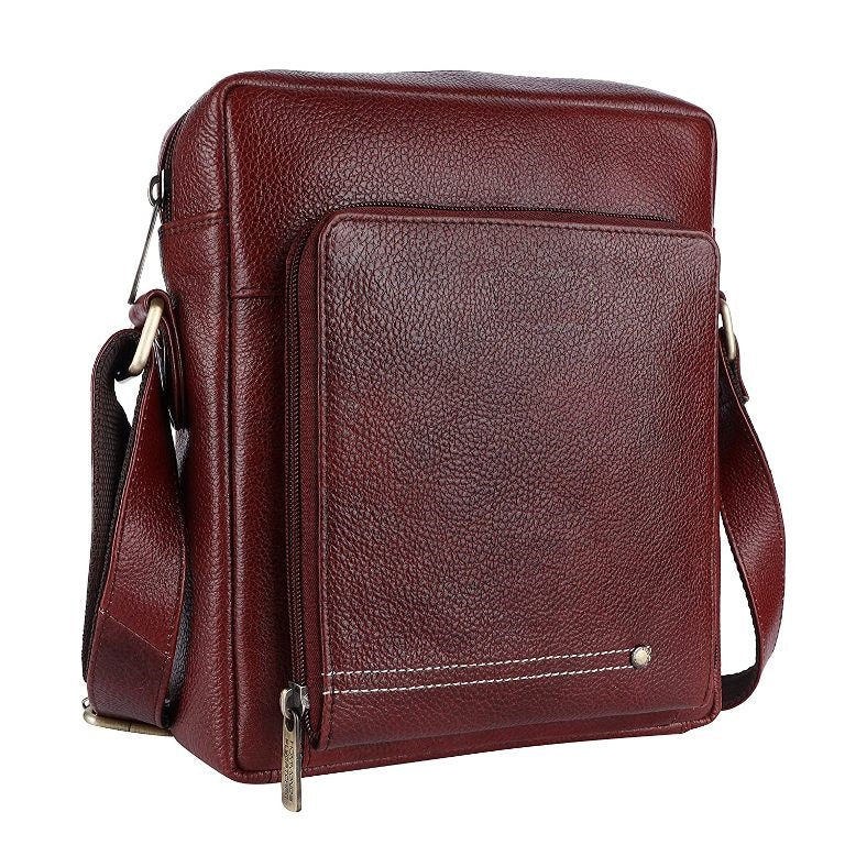 Unisex Genuine Leather Brown Sling Messenger Bag