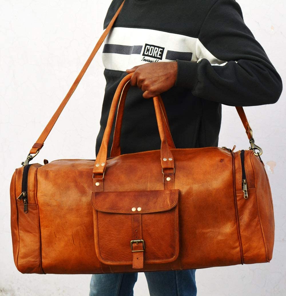 Vintage Leather Weekender Travel Duffle Bag Men's