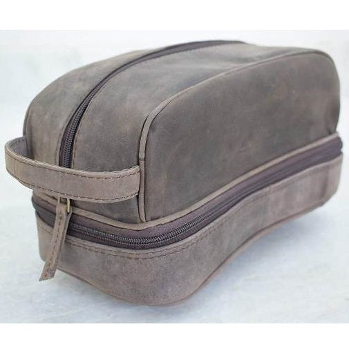 Vintage Buff Leather Toiletry Bag