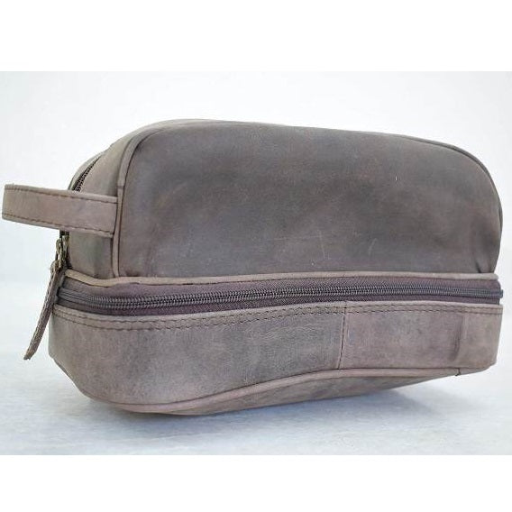 Vintage Buff Leather Toiletry Bag