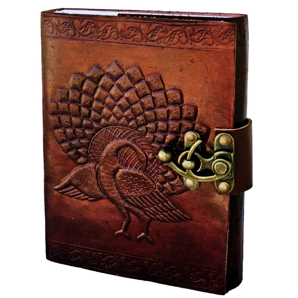 Vintage Hunter Leather Engraved Peacock Journal