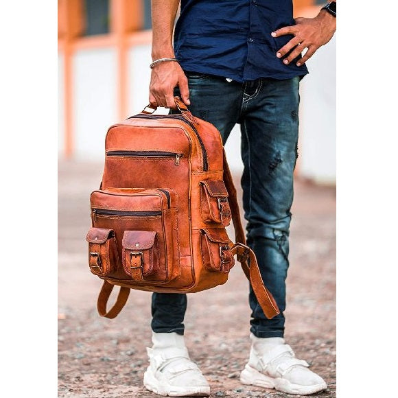 Vintage Leather Backpack Shoulder Rucksack Bag