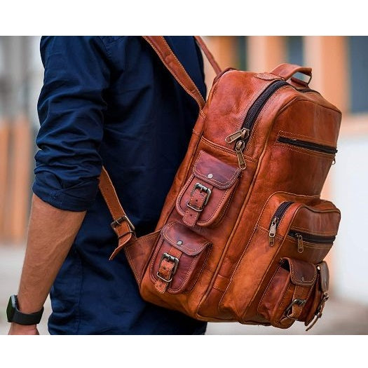 Vintage Leather Backpack Shoulder Rucksack Bag