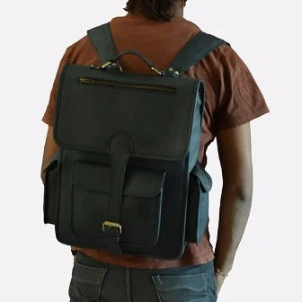 Black Leather Backpack Bag Men's