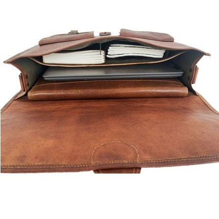 Vintage Leather Briefcase Messenger Bag Brown
