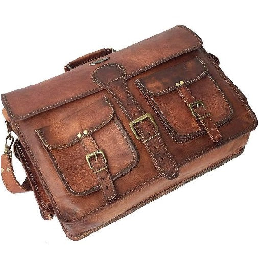 Vintage Leather Briefcase Messenger Bag Brown