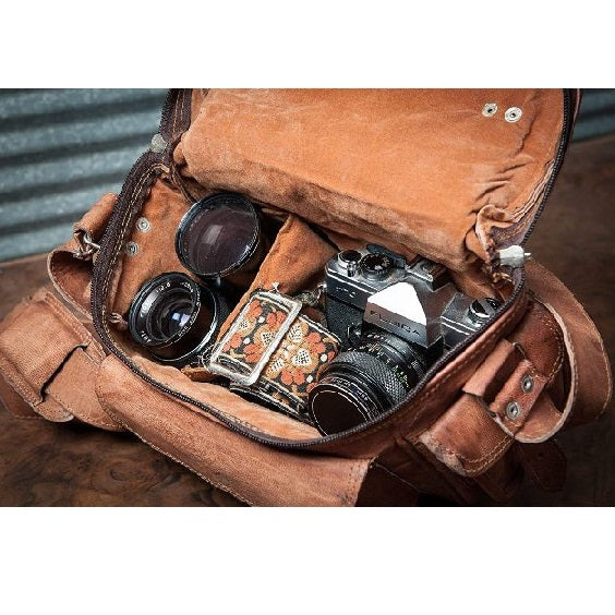 Vintage Leather Camera Case Crossbody  Bag 