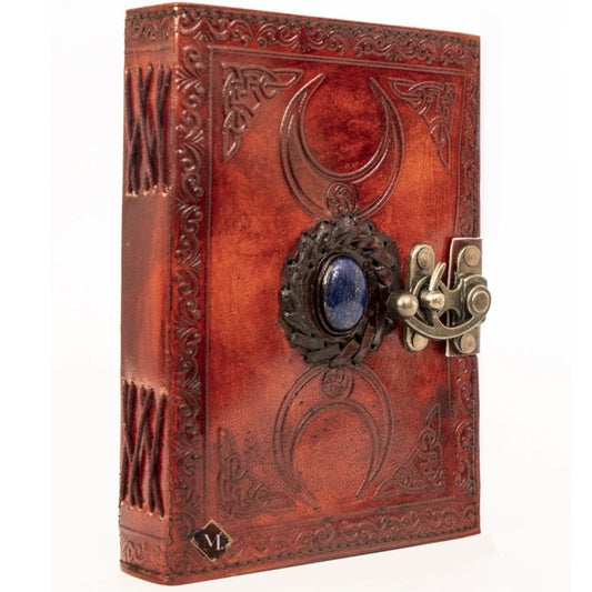 Vintage Leather Moon With Blue Stone Journal