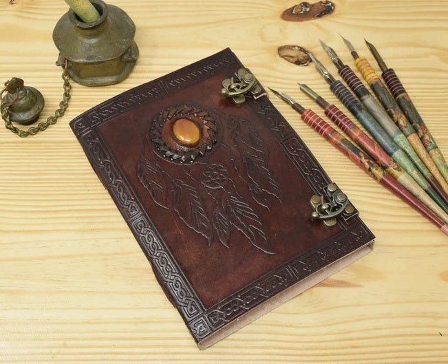 Vintage Leather Punk Stone Journal Notebook 