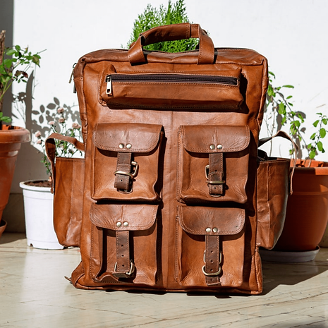 Vintage Leather Travel Rucksack Backpack